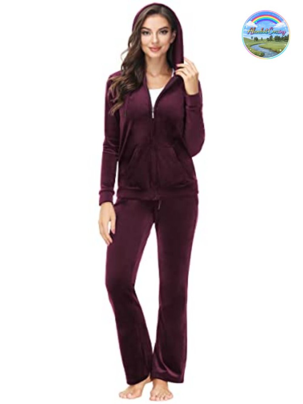 Women's Velour Tracksuit 2 Piece Zip-Up Hooded Lounge Set
